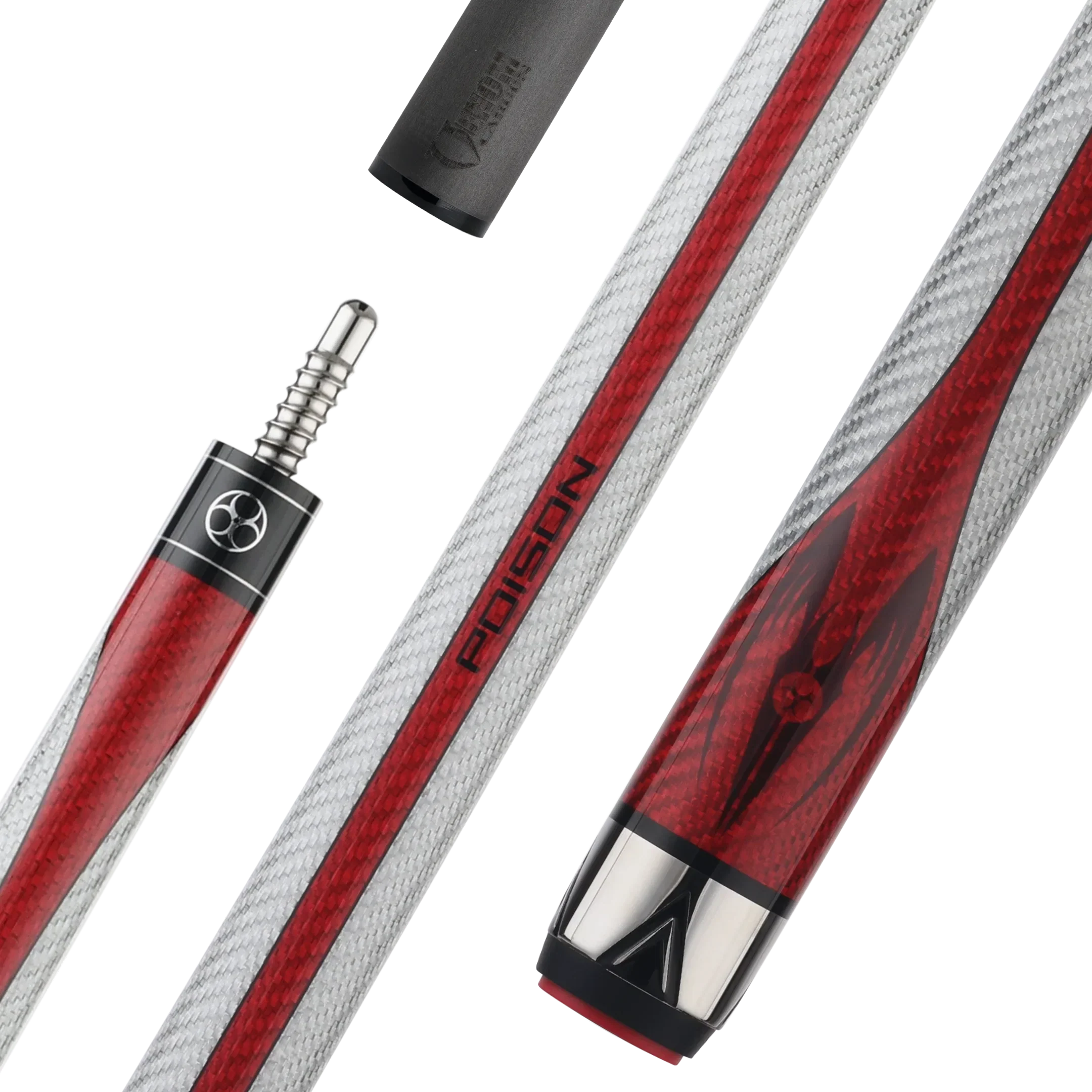 Poison Maelith Pool Cue with Carbon Fiber Shaft - Grey/Red - No Wrap