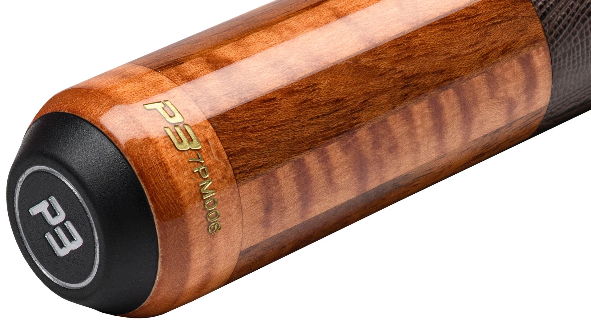 Predator P3 Aura Golden Stained Curly Maple & Bocote Pool Cue - Lizard Grain Leather Wrap