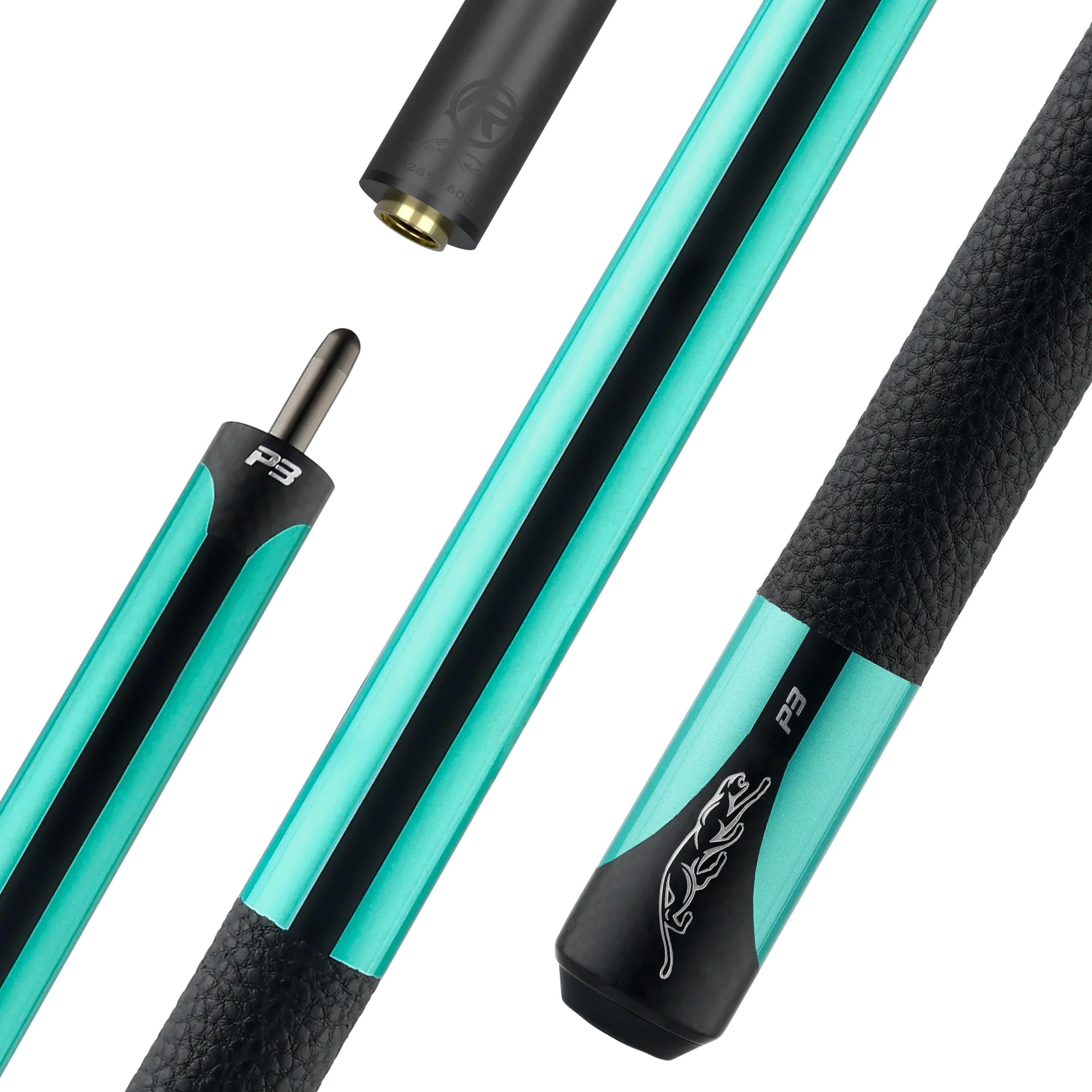 Predator P3 Pool Cue - Teal with Black Stripe - Leather Luxe Wrap (Butt only)